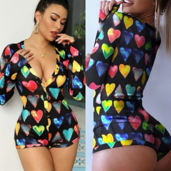 Other - Colorful Heart Long Sleeve One Piece Romper.